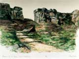 Pathway to the Quarry, Cow & Calf Rocks silkscreen on 300gsm 100% cotton Arches paper By Joy Godfrey